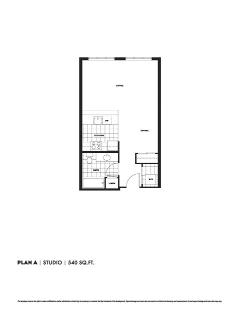 Floor plan for studio, 1 bath, 540 sqft